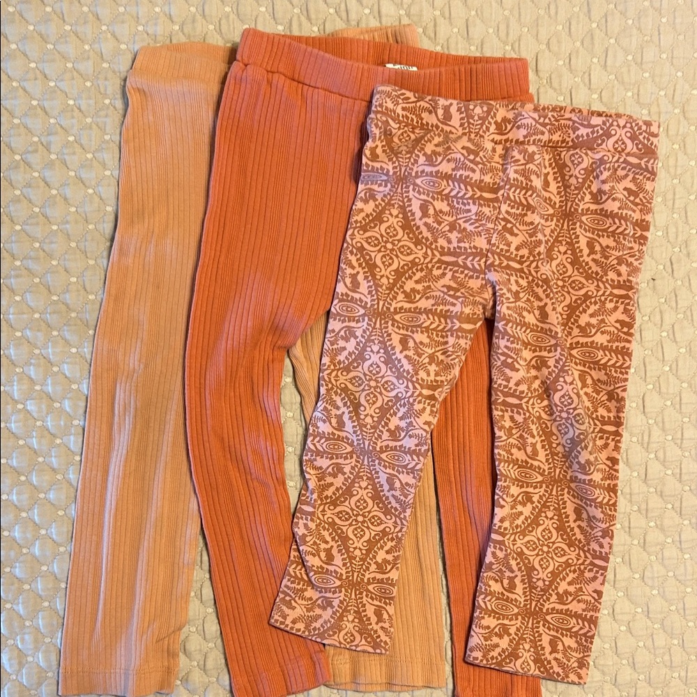 Kate Quinn Kids Ribbed & Printed Leggings Set - Peachy Orange